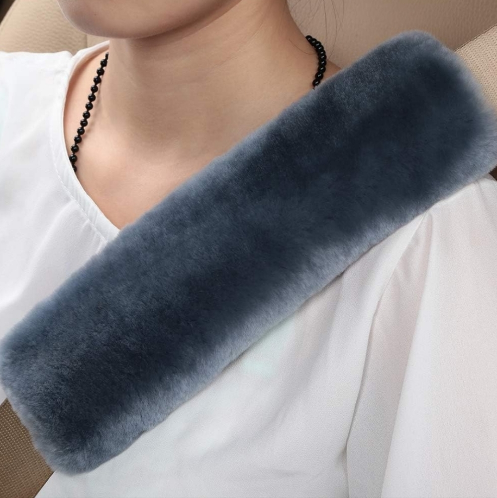 🐑 2 pack of merino wool seat belt comfort pads. Grey.